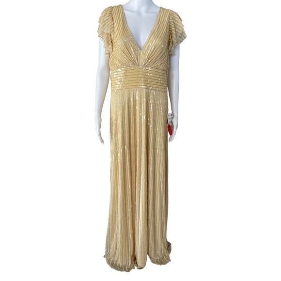 Mac Duggal Sequin Flutter Cap Sleeve Gown Size 10 - Picture 4 of 15